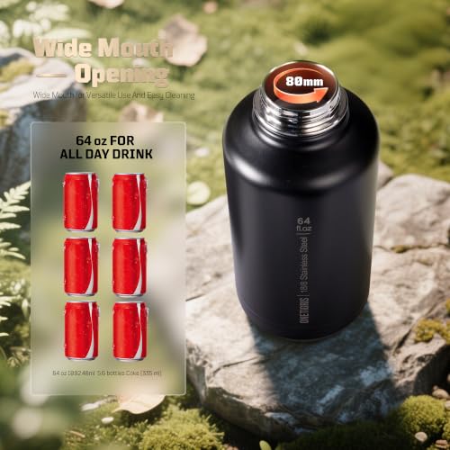 Image of ONETIGRIS Tactical Half Gallon Water Bottle with Straw - 64 oz Vacuum Insulated Stainless Steel Water Jug, Leakproof Sport Bottle with 3 BPA Free Lids, Paracord Handle & MOLLE Water Pouch for Outdoor