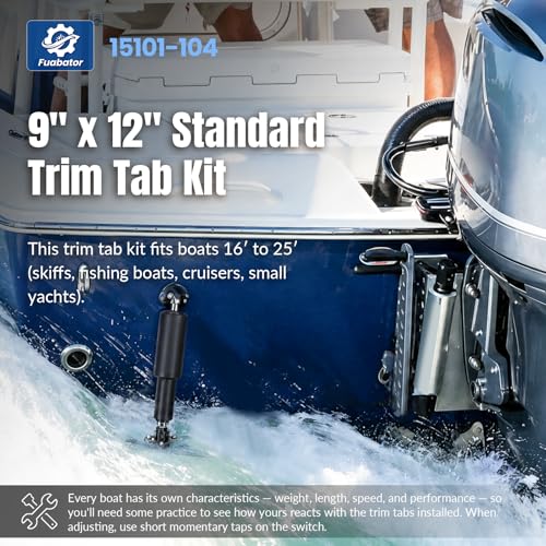 Image of 15101-104 9 inch x 12 inch Standard Boat Trim Tab Kit with Double Rocker Switches, 12V Electric Trim Tabs for Boats 16ft to 25ft, Replaces 15001-101, 15101104, 15001101