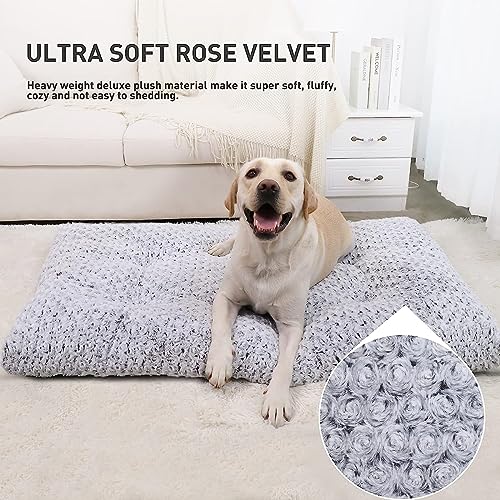 Image of KSIIA Washable Dog Beds Jumbo Dog Crate Bed Deluxe Plush Mat 53 inchx36 inch Gray