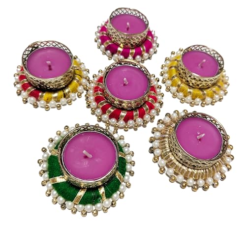 Matrika Hand Made Multi Color Candle Holder Round Design | Set of 6 Candle Holder| Diwali | Christmas | Haldi Kumkum Return Gift | B_CHSR