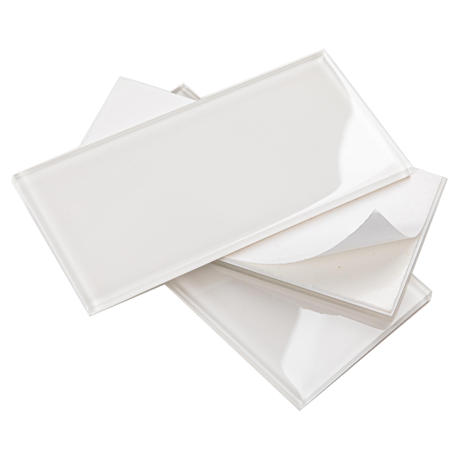 Peel and Stick Glass Subway Tiles, 3 x 6 Inch, White Glass Tiles for Backsplash, Bathroom Shower Wall, Pack of 40 Pieces, 5sq.ft