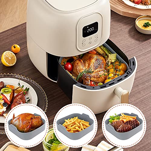 Air Fryer Liners, 2 Pack 8.1 Inch Silicone Air Fryer Pot Reusable Replacement Oven Insert Square Baking Tray Easy Cleaning Food Safe Silicone Bowl Air Fryer Accessories With 2 Sets Heat-Proof Gloves #TOP3