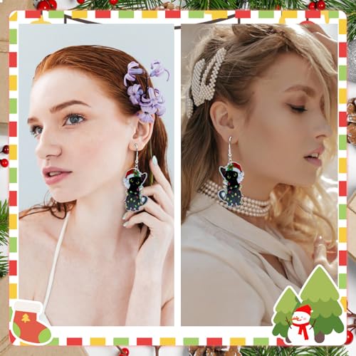 Artlunar Christmas Earrings, Christmas Accessories For Women - Holiday Drop Earrings - Jingle Bell/Black Cat/Christmas Sock4