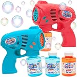 JOYIN 2 Bubble Guns with 2 Bottles Bubble Refill Solution for Kids, Bubble Blower for Bubble Blaster...