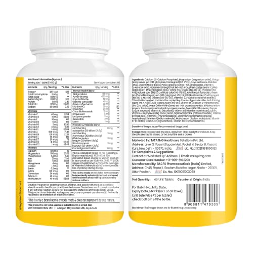 Image of Tata 1mg Women's Multivitamin Veg Tablet with Zinc, Vitamin C, Calcium, Vitamin D and Iron, Support Health Protection, Bones & Overall Health (Pack Of 60 Tablets)
