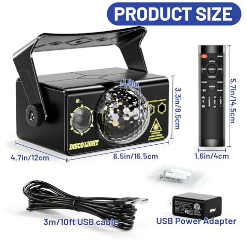 Image of Party Lights DJ Disco Ball & LED Stage Strobe Light with Sound-Activated 10ft USB-C Cable,Remote,Disco Lights for Parties Indoor Use,Birthday,Dance,Clubs,Bar,Living Room,Weddings, Holidays Decor