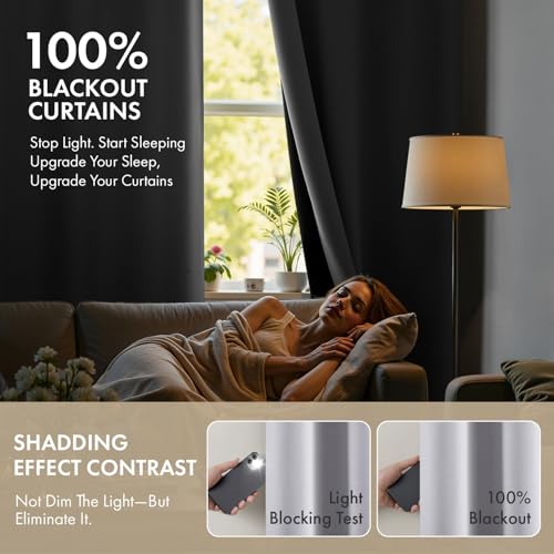 Image of MIULEE Greyish White 100% Blackout Curtains for Bedroom 40x84 Inch Long | 2 Thick Layers Thermal Insulated Window Curtains with Black Liner, Noise Reducing Grommet, Drapes for Living Room, 2 Panels