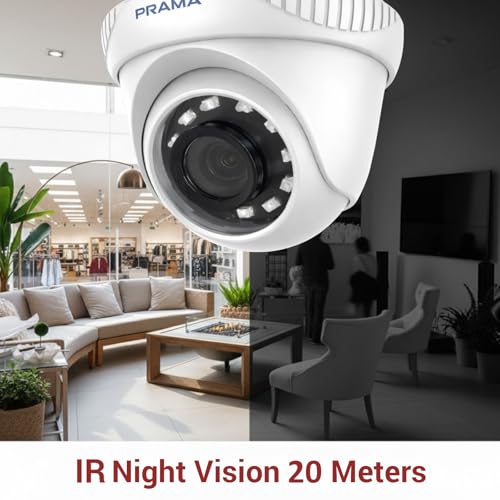 Image of PRAMA PT-HTD700E-IP 2 MP Eco Lite Dome Camera, 2 MP high Performance CMOS 1920 x 1080 Resolution, 2.8 mm, 3.6 mm Fixed Lens Up to 20 m IR Distance, DNR, DWDR Analog HD Output.
