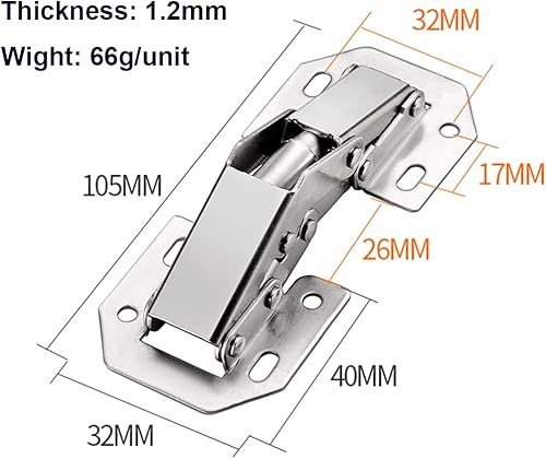 Miniatura 4 de Qrity Paquete de 2 bisagras ocultas para puerta de armario de cocina, no requiere ranuras, fácil de instalar