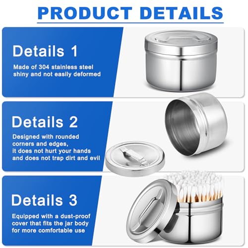 Image of Yungyan 2 Pcs Stainless Steel Ointment Jars with Strap Handle Cover 7.5 oz Capacity Gauze Holder Stainless Steel Canisters with Lids for Medical Liquid Cotton Ball Dressing Hospital Home, 2 x 3 Inch