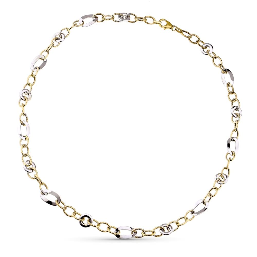 Choker Gold Bicolor 9k Frau 45 cm. Kombinierte verknüpfte Links Details Carabiner