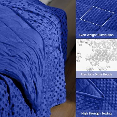 Image of Wemore Minky Dot Weighted Blanket for Adults King Size 25 lbs, Soft Cozy Heavy Blanket for Bed and Couch, Breathable Blanket for All-Season with Glass Beads, Blue 80 x 87 inches