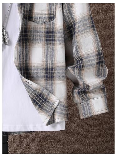 OYOANGLE Boy's Color Block Plaid Button Down Long Sleeve Hooded Shirt Shacket Jacket with Pocket4