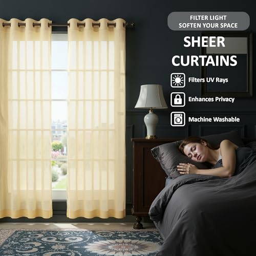 Image of Kuber Industries 6 Pcs Polyester Linen Door Sheer Curtain 7 Feet for Home Decor | 8 Eyelet with Curtain Multiple Use for Living Room /Bedroom | Plain - Cream