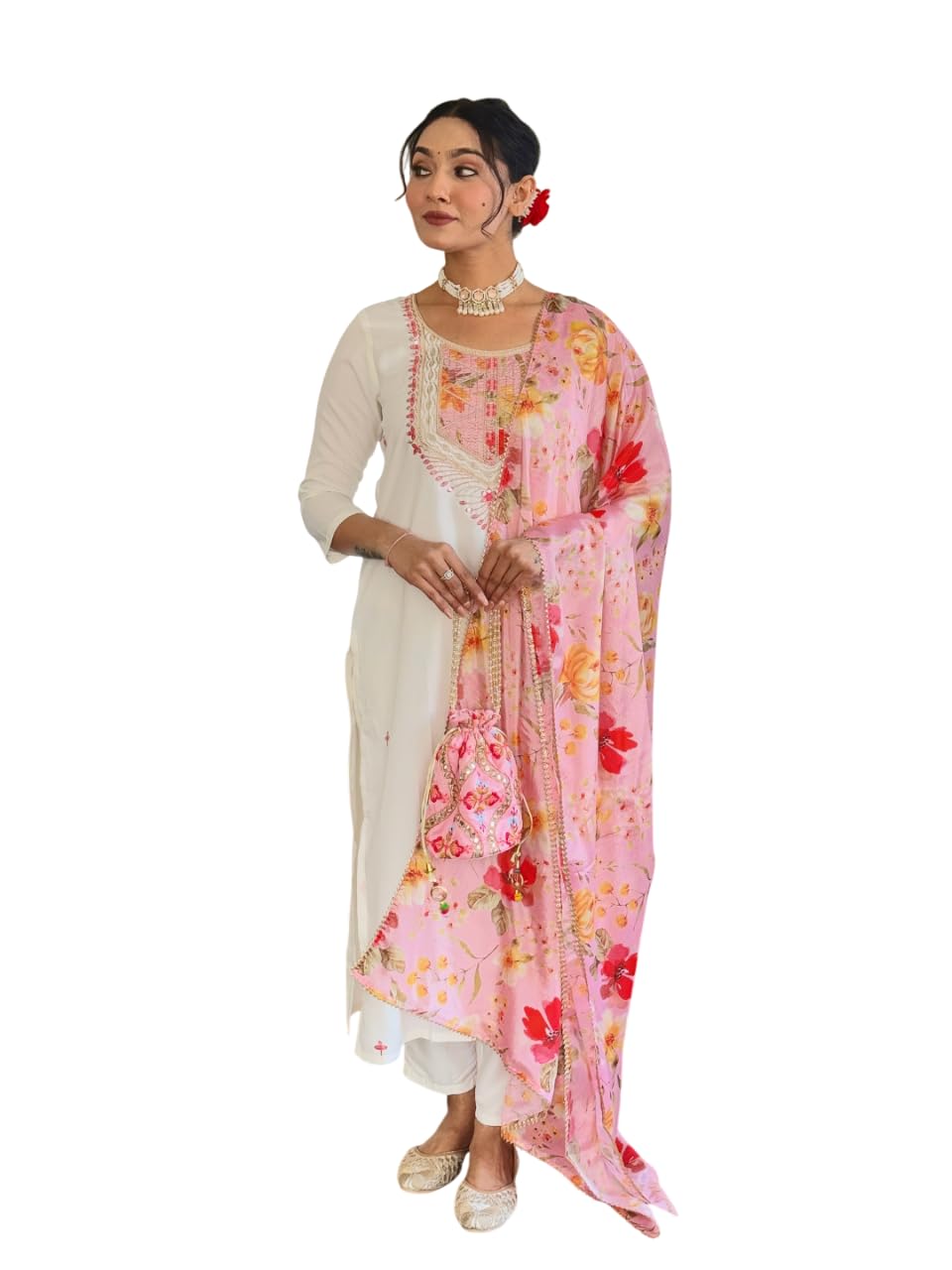 Women's Embroidered Kurta Pant Set with Dupatta |Rayon