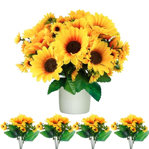 BANTI Tournesols Fleurs Artificielles Bouquet Artificiel Fleur en Soie Fausses Fleurs de Soleil Faux Bouquet de Fleur pour Décoration de Mariage Maison Hôtel...