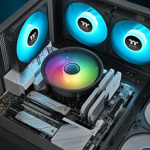 Image of Thermaltake UX150 ARGB CPU Cooler; Copper Base /Aluminum Fins; 130mm PWM Fan; 500~2400 RPM; LGA 1851 /1700 /1200 /1156 /1155 /1151 /1150; Infinity Mirror; 130W TDP; Black; CL-P146-CA13SW-A