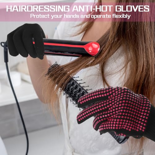 2 pcs heat resistant gloves with silicone bumps professional thermal styling gloves for women black 936 x 468 inches