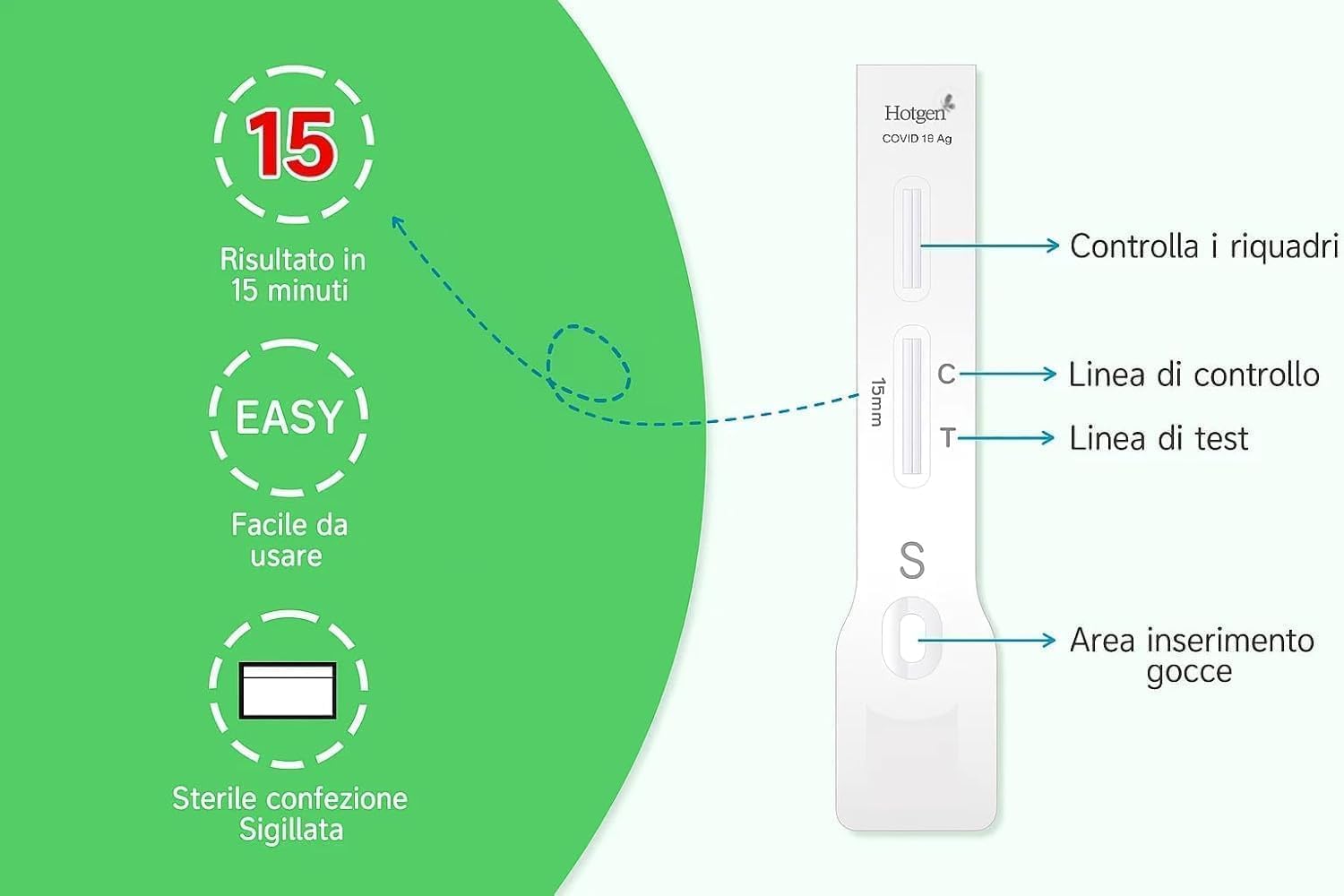 Hotgen 5 x Tamponi Covid 19 Rapido 2024 Nasale, Kit Rapido Tampone Test Antigenico Rapido, Validato per Varianti 2024, Singolarmente Imbustati 5 Test