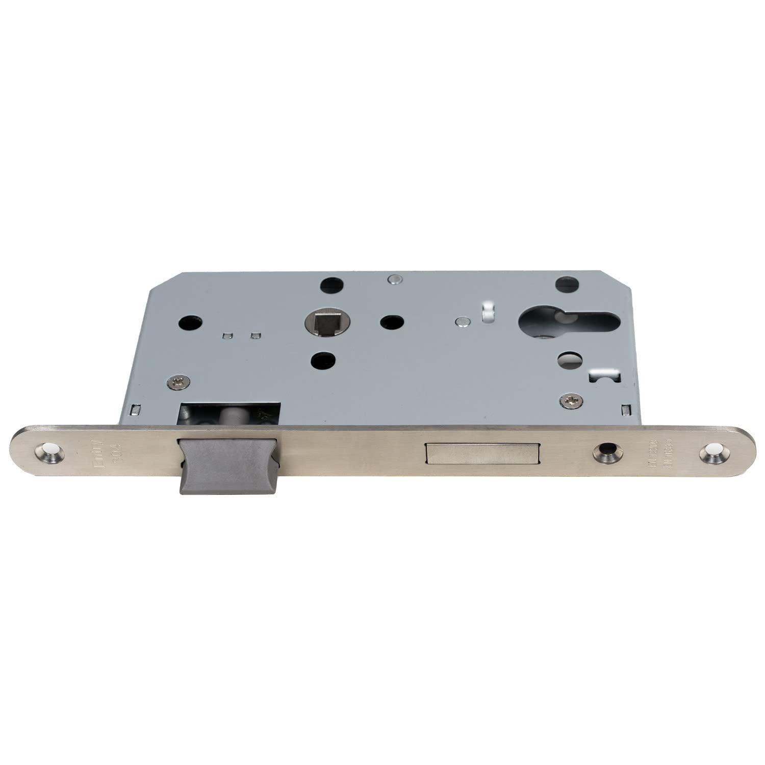 Serrure à larder FELGNER cylindre profilé | pour de porte en bois | Boîtier de serrure en tôle galvanisée + loquet en plastique | Têtière 20mm - axe 55mm - Din gauche et droite