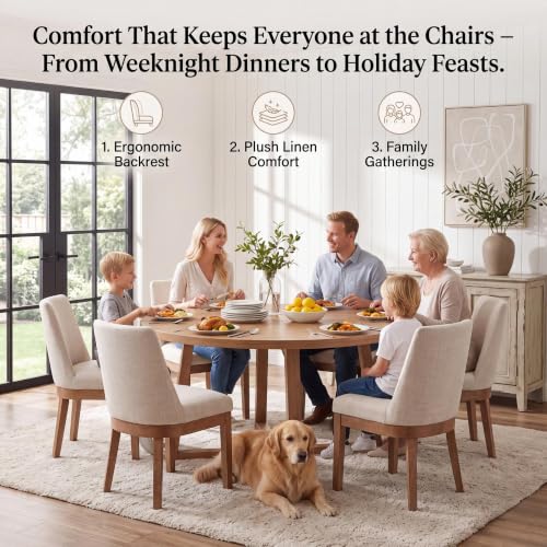 Image of HNY Modern Dining Chairs Set of 4 with Comfortable Back Support, Farmhouse Soft Linen Upholstered Kitchen Dining Room Chairs with Solid Wood Legs, Armless Accent Side Chairs for Living Room, Beige
