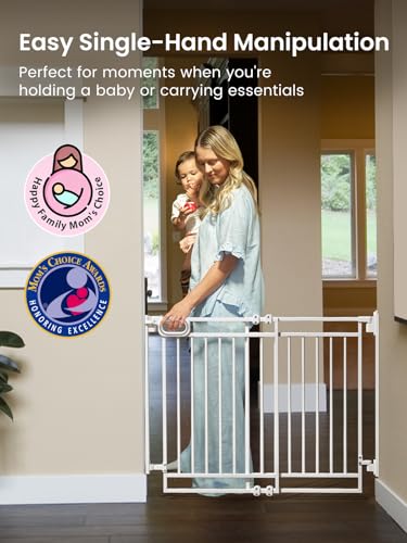 Image of Grownsy Baby Gate for Stairs- No Bottom Bar, Adjustable Width 32 inch to 48 inch for Child and Pet, Dog Gate with Auto-Close & One-Hand Operation, Screw-in Installation for Doorways and Indoor Use