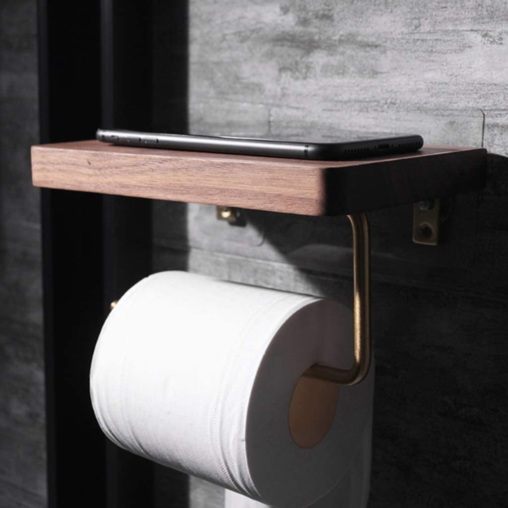 Carta Igienica Portarotolo di Carta Igienica in Ottone Massiccio in Legno Massello da Bagno Durevole per Portasciugamani Parete Porta Bagno(B,20cm)