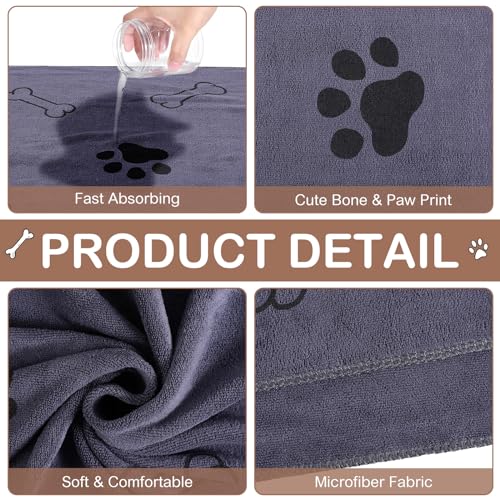 Image of 8 Pcs Dog Towel for Drying, 40 x 24 Inch, Dog Paw and Bone, Brown, Gray