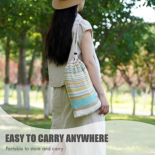 Image of Brazilian Hammock with Tree Straps - Cotton Hammocks Portable Hammock with Carry Bag for Backyard, Porch, Outdoor and Indoor Use Yellow & Green