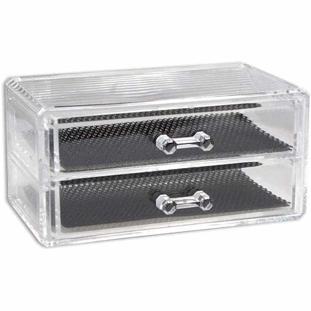 Vetrineinrete® Organizer portatrucchi con 2 cassetti e piano d’appoggio make up rossetto smalto organizzatore cosmetici espositore trasparente porta trucchi 19 x 9 x 10 cm 10252 D96