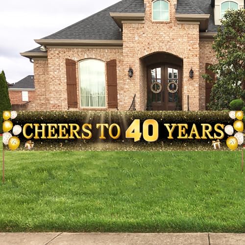 Image of TZSS Black & Gold 40th Birthday Banner Decorations - Extra Large 118 inchx20 inch Reusable Yard Sign for Men & Women, Over The Hill Party Decor Indoor Outdoor, 40 Year Old & Fabulous