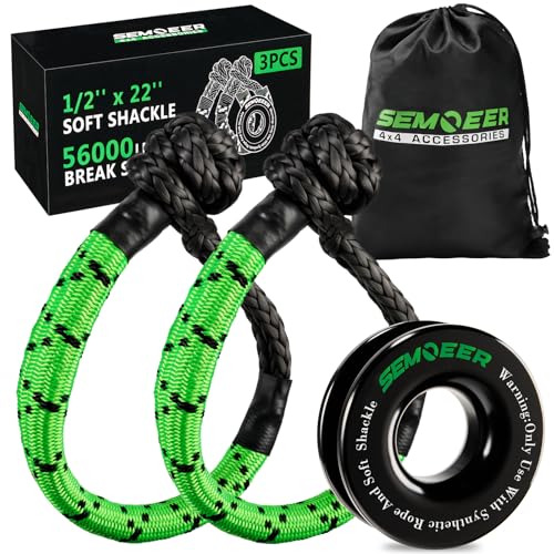 Image of Soft Shackle & Recovery Ring Kit, 1 /2'' x 22'' Soft Shackle Recovery 2 PCS | Max Breaking Strength 56,000 Lbs, with Black Snatch Recovery Ring for ATV UTV SUV Truck Off-Road Vehicle, Black