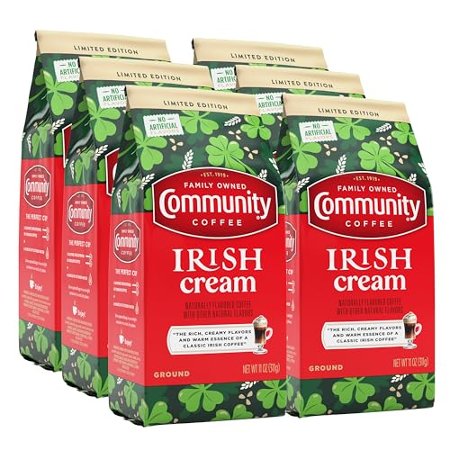 Image of Community Coffee Irish Cream Flavored Ground Coffee, Medium Roast, 11 oz Bag (Pack of 6)