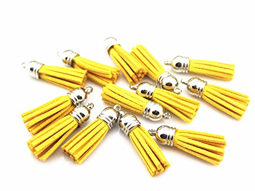 40 Silver Cap 1-1/2 Inch Faux Suede Tassel Tassel Charm With Ccb Cap For Keychain Cellphone Straps Jewelry Charms (Gold) #TOP2