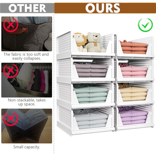 SNSLXH 5 Pack Stackable Closet Organizer Box, Multifunctional & Foldable Closet Storage Basket for Bathroom Kitchen Laundry Room Wardrobe Storage, Space-Saving Clothes Storage Drawer Organizer, Yellow