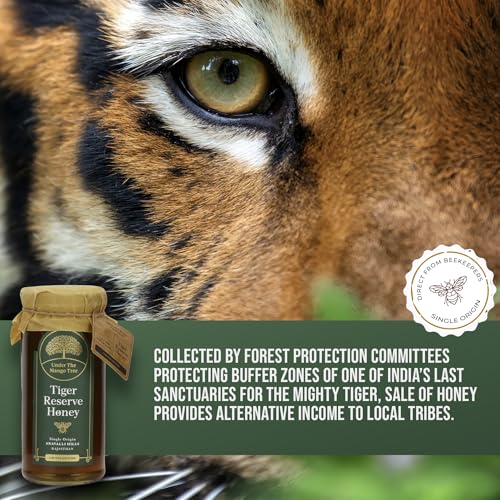Image of Under The Mango Tree Tiger Reserve Honey 325g - Raw, Organic, Unprocessed & Pure Honey | Natural Sweetener for Immunity & Wellness | Farm-Sourced, 100% Pure, No Added Sugar | Glass Jar