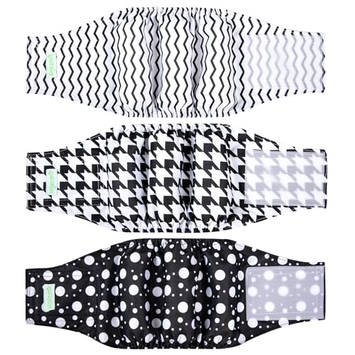 Image of wegreeco Washable Male Dog Belly Band (Stylish Pattern)- Pack of 3 - Washable Male Dog Belly Wrap, Dog Diapers Male (Houndstooth, X-Small)