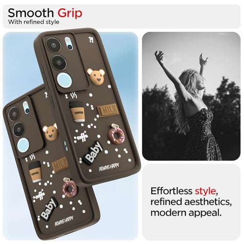 Image of Pikkme Back Cover for Vivo V29 5G / V29 Pro 5G | Cute Fun Cartoon 3D Bear Silicone Full Body Protection Bumper Cover (Brown)
