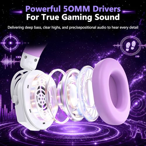 Image of K98 Wired RGB Gaming Headset with Mic, Over Ear Gaming Headphones, 50mm Neodymium Drivers, Noise Isolating Microphone, Memory Foam Cushions, Aluminum Alloy Frame for PC, PS5, PS4, Xbox, Switch
