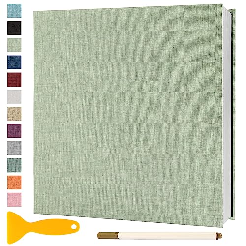 Album Fotos Autoadhesivo 28x27 de Lino Álbum de Fotos para Pegar Y Escribir Grande Photo Album Tradicionales Personalizados Scrapbook Bebe Comunion Libro Firmas Boda, 40 Páginas Verde Hierba