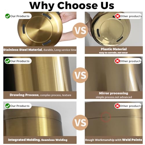 Image of 10 L /3 Gallen,Gold Small Trash Can for Bathroom,Brushed Stainless Steel Garbage Can with Flipping Lid,for Bathroom,Living Room,Bedroom,Hotel,Conference Room(Gold)