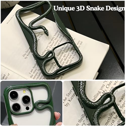 Image of Kraptick Slim iPhone 16 Pro Case - Thermoplastic Mobile Cover with Hollow Snake Design Phone Case Lightweight, Durable & Stylish Fit for iPhone 16 Pro -(Matte Green)