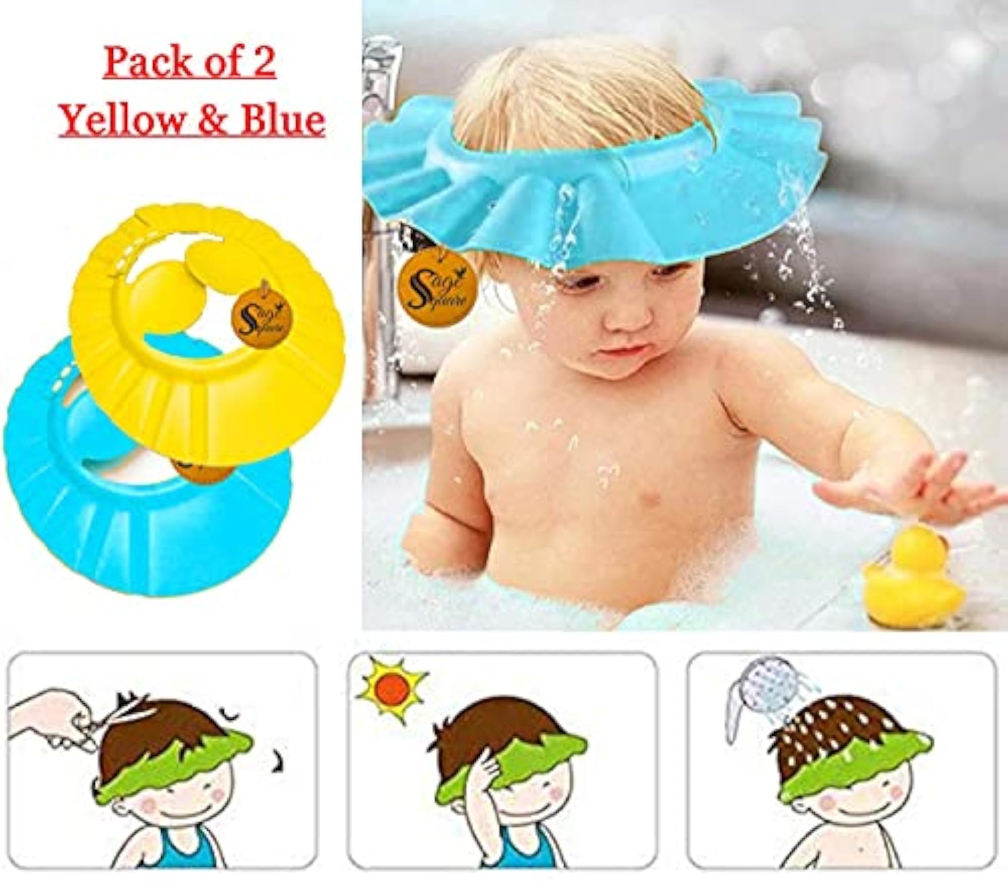 Adjustable Baby Shower Cap with Ear Protector, Pack of 2