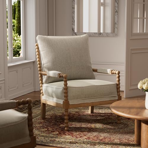 Morden Fort Linen Fabric Spindle Accent Chair with Wood...