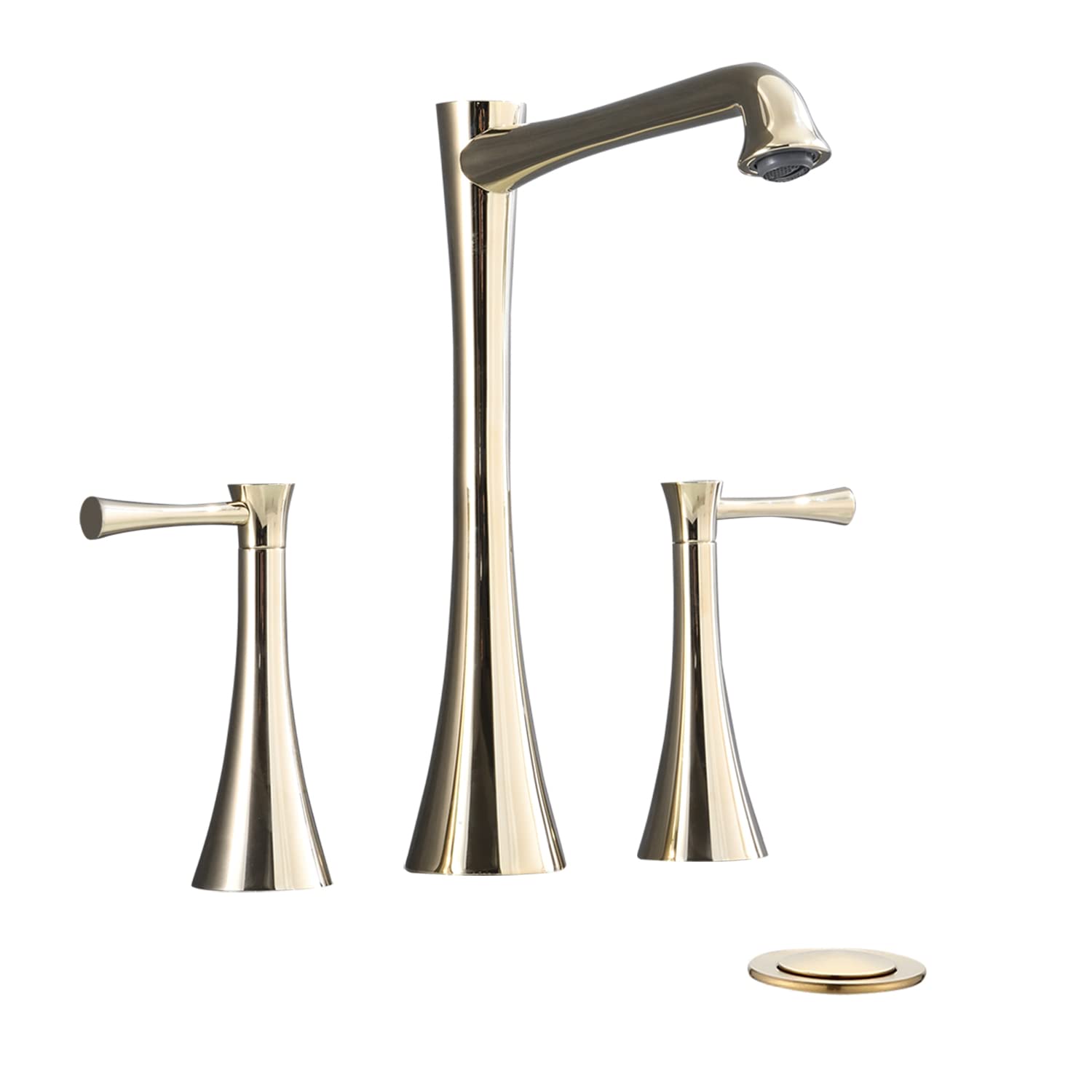 Robinet de salle de bain à 2 poignées or brossé, système avec drain complet