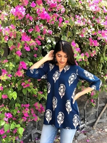 Image of Women's Short Kurti in TopsTunic Rayon Cotton Blend | Ladies Ethnic Tunic