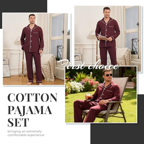 Image of U2SKIIN Men's 100% Cotton Pajama Set, Soft Button Down Sleepwear Lounge Pjs