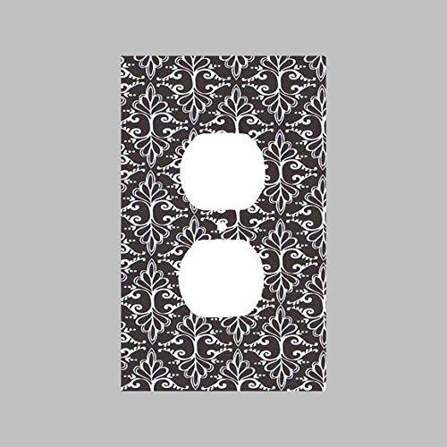 BLACK WHITE SCROLL Single OUTLET Plate/Cover Handmade