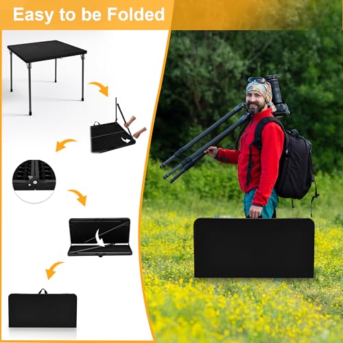 Image of Kasunpul 34 inch Folding Table, Portable Square Folding Card Table with Collapsible Legs & Carrying Handle, Plastic Tables for Camping,Picnic, Office, Party, Black