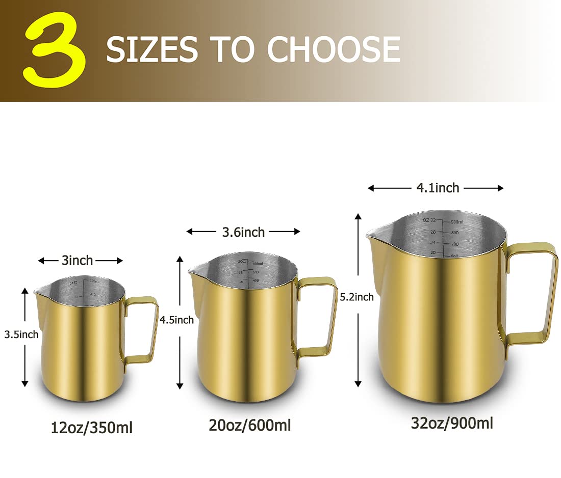 CAMKYDE 12 Oz Stainless Steel Milk Frothing Pitcher - Espresso Steaming Jug With Measurements & Latte Art Pen (Silver) - View #10